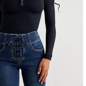 NWT Free People CRVY High-Rise Lace-Up Skinny